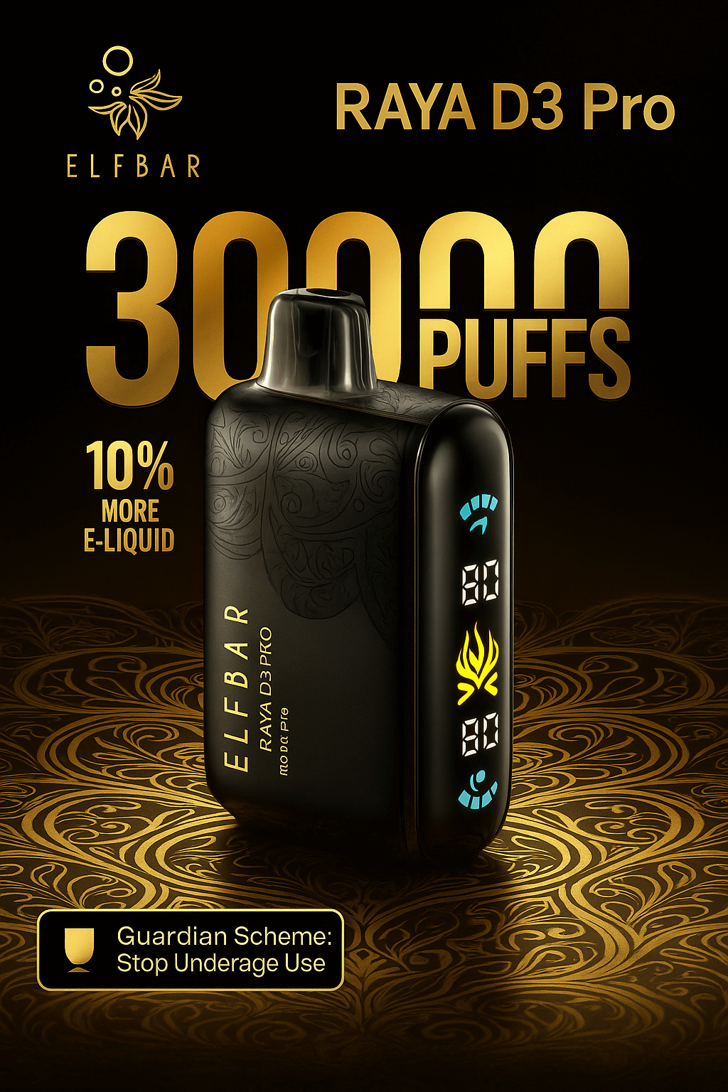 Elfbar Raya D3 Pro 30K Disposable Vape – 30,000 Puffs Rechargeable Vape with Smart Display, Triple Mesh Coil & Adjustable Modes