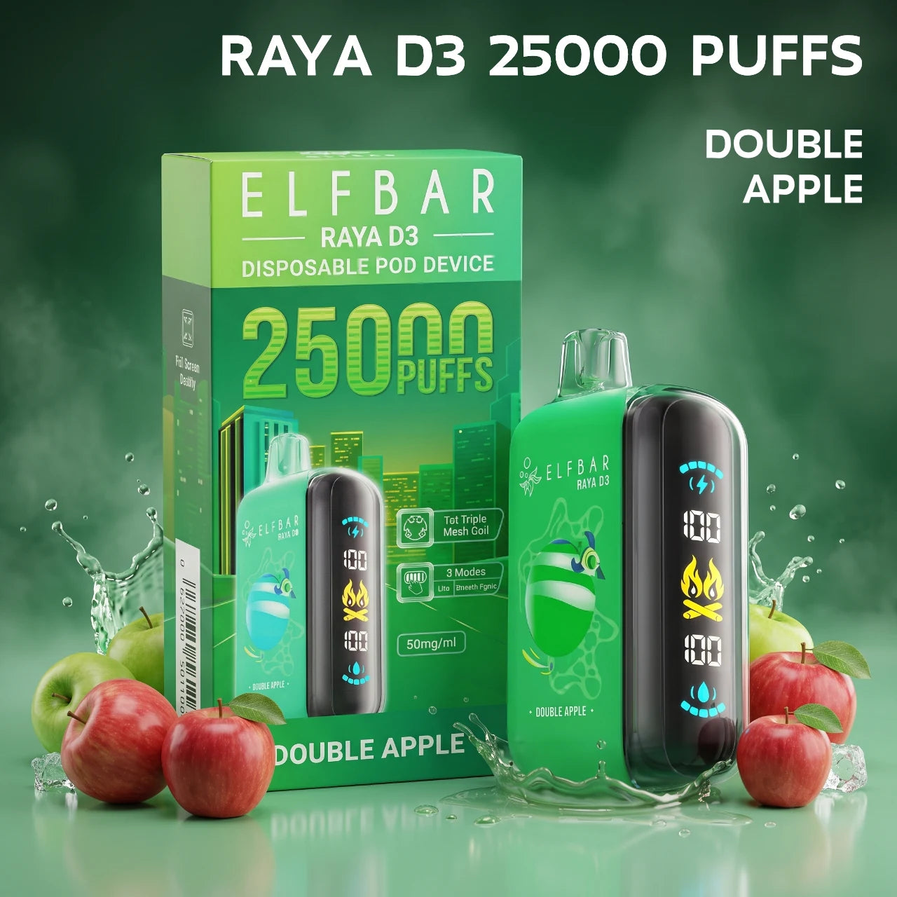 ELFBAR RAYA D3 25000 disposable vape - Double Apple flavour