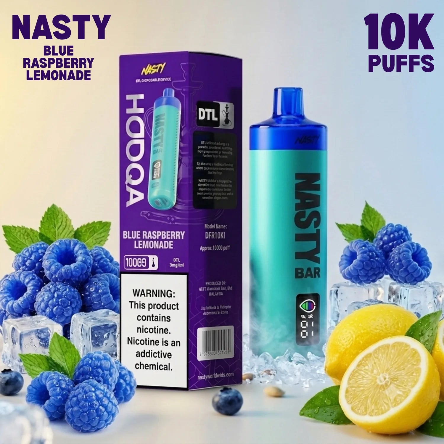 Nasty Bar HooQa - 10000 disposable vape - Blue Raspberry Lemonade flavour