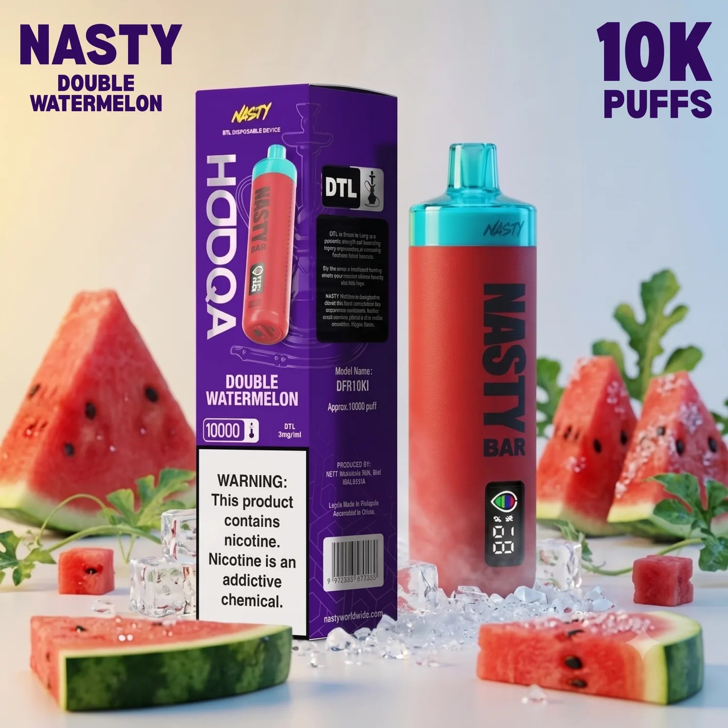 Nasty Bar HooQa - 10000 disposable vape - Double Watermelon flavour