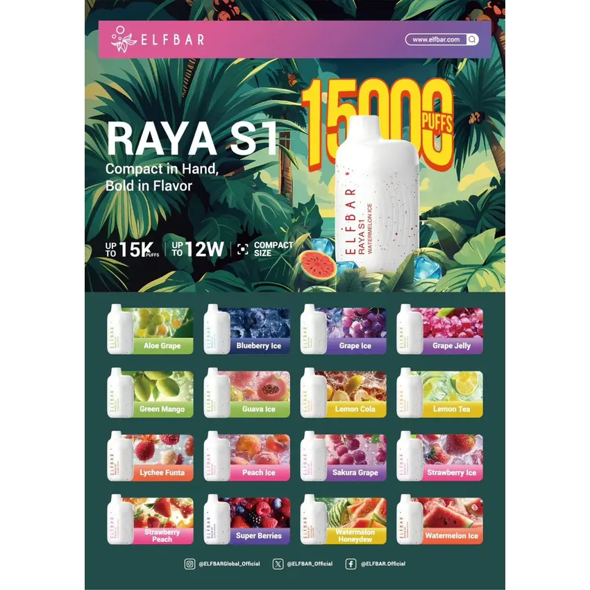ELF BAR RAYA S1 15K Puffs Kiwi Guava Grape